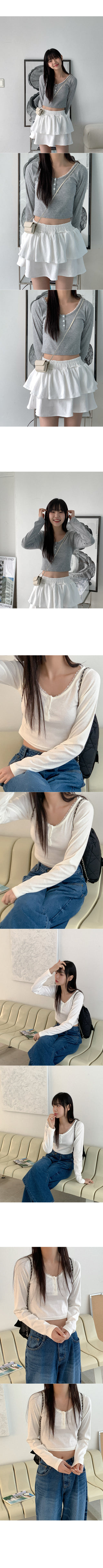 Lace Button Cropped T-Shirt