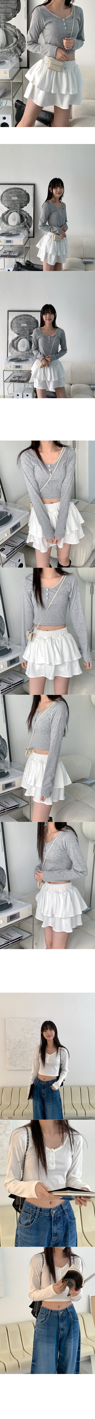 Lace Button Cropped T-Shirt