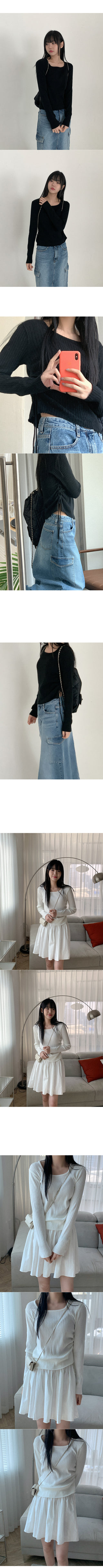 Ribbed Shirring Square Neck Knit