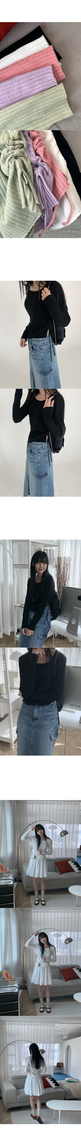 Ribbed Shirring Square Neck Knit