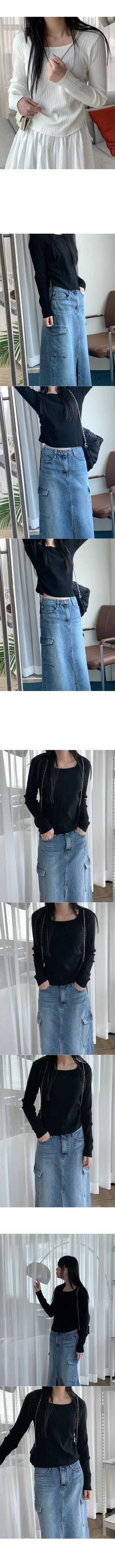 Ribbed Shirring Square Neck Knit