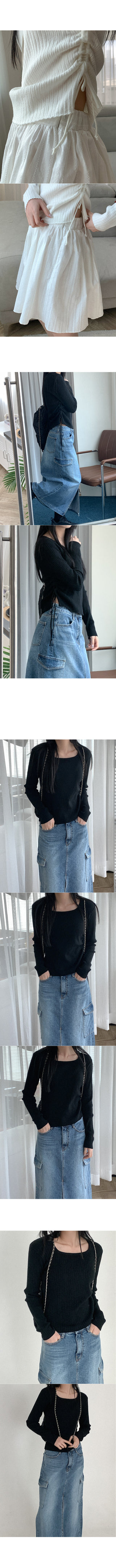 Ribbed Shirring Square Neck Knit