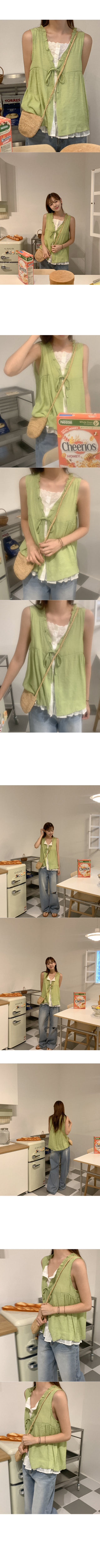 Cotton layered ribbon sleeveless top