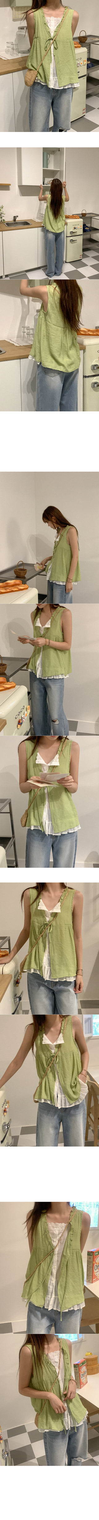 Cotton layered ribbon sleeveless top
