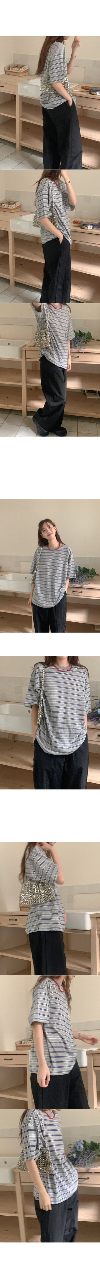 Cotton Border Oversized T-Shirt