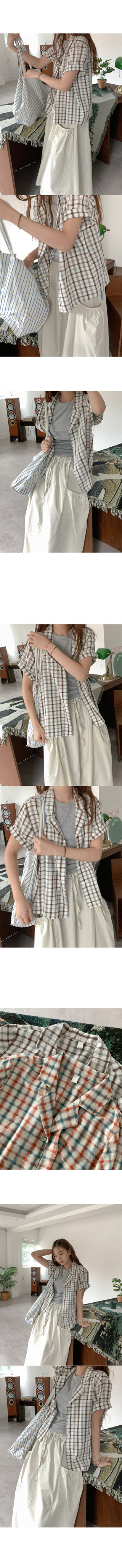 Cotton check short-sleeved shirt