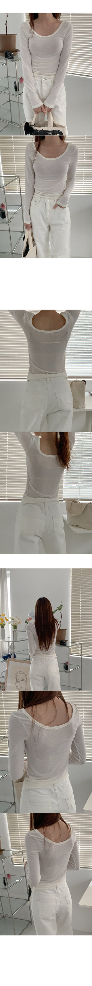 Colored U-neck long-sleeved T-shirt