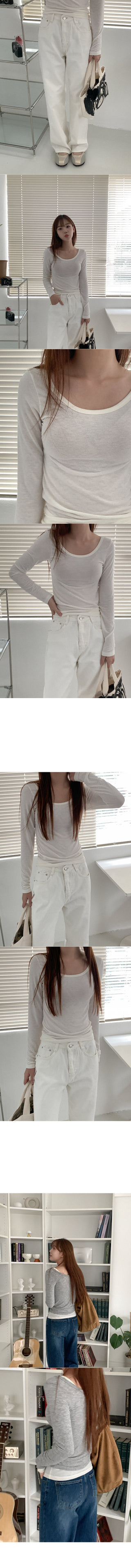 Colored U-neck long-sleeved T-shirt