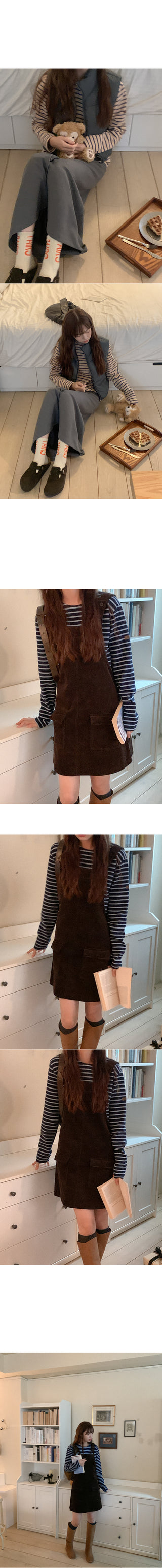 Peach striped long-sleeved T-shirt