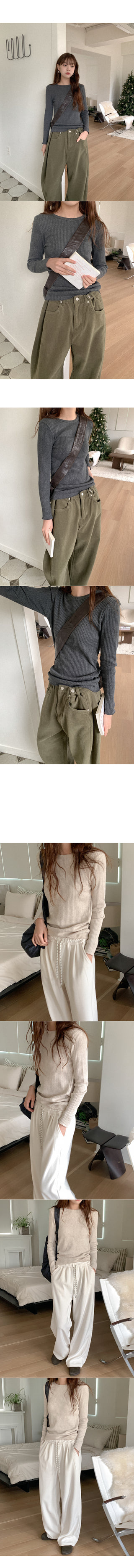 Cotton ribbed long-sleeved T-shirt
