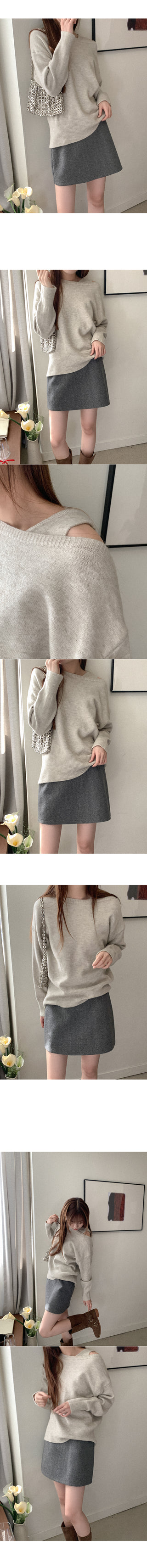 [SET] Sleeveless & Boat Neck Knit Set