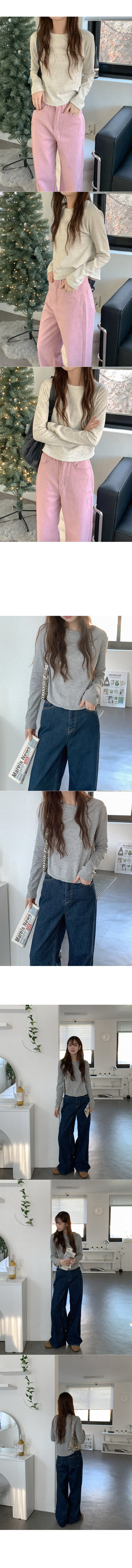 Fleece-lined round-neck long-sleeve T-shirt