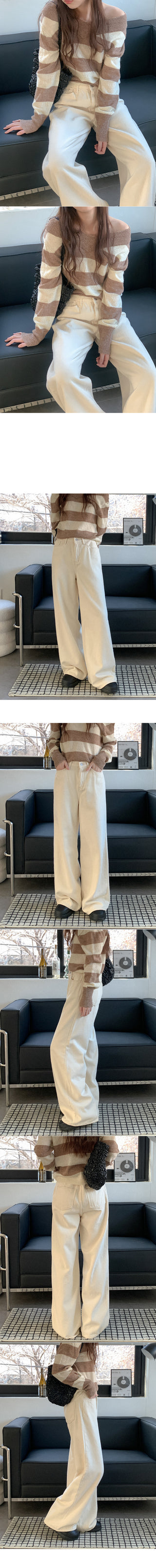 Wool striped V-neck knit