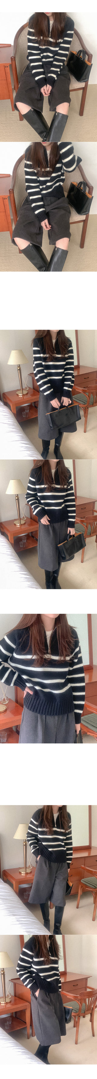 Striped half-zip knit