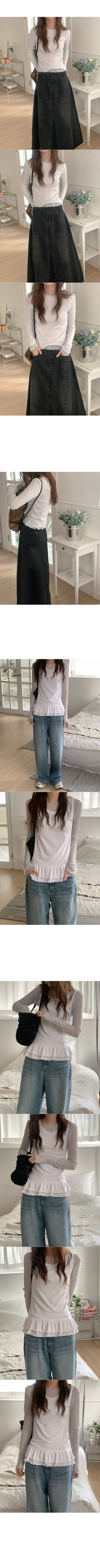 See-through wave long-sleeved T-shirt