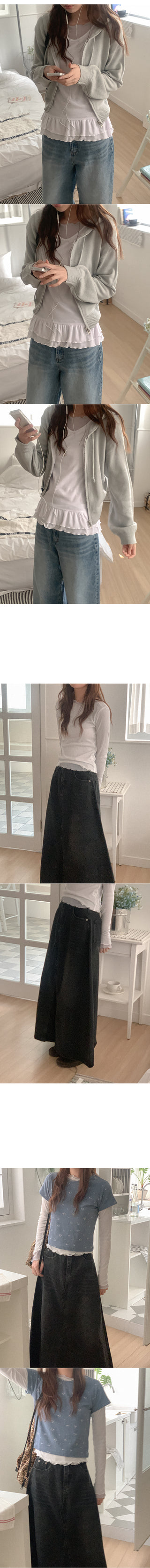 See-through wave long-sleeved T-shirt