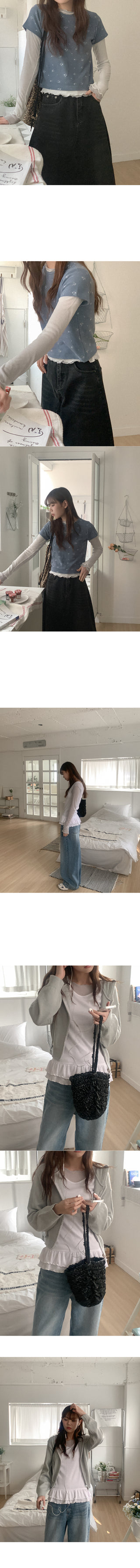 See-through wave long-sleeved T-shirt