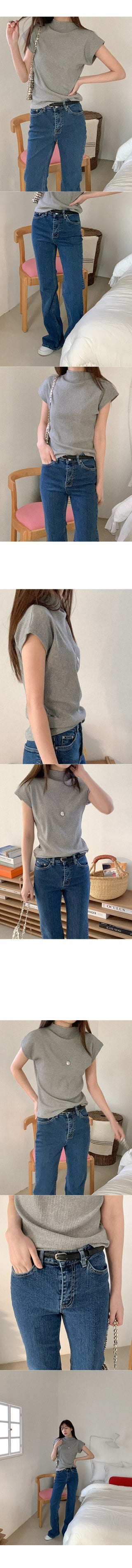 Cotton rib half-neck t-shirt