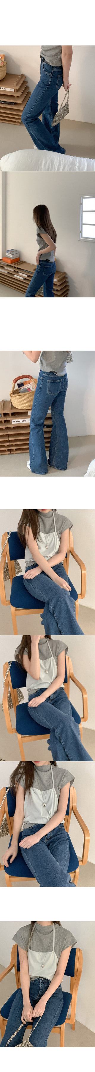 Cotton rib half-neck t-shirt
