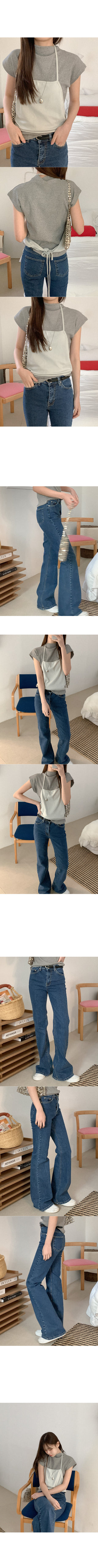 Cotton rib half-neck t-shirt