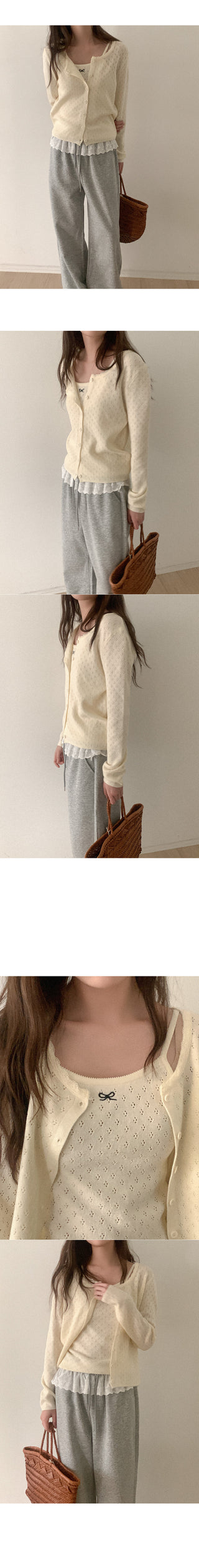 Ribbon Sleeveless Cardigan Set