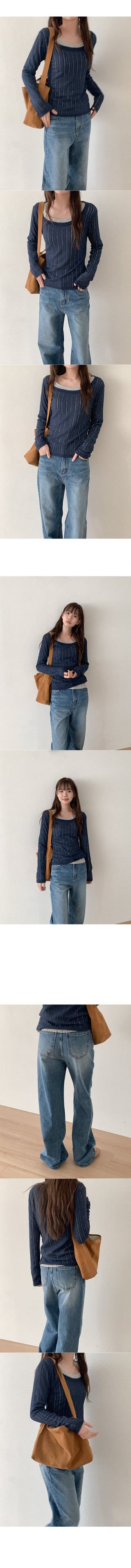 Linen U-neck long-sleeved T-shirt