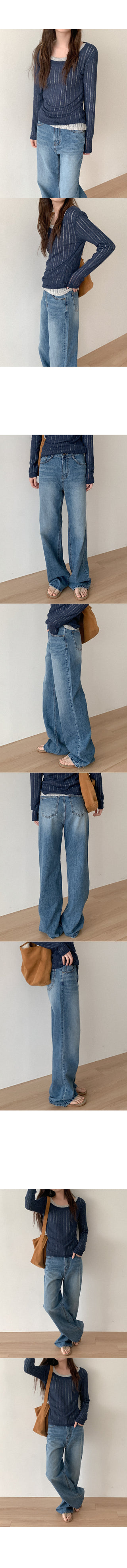 Linen U-neck long-sleeved T-shirt