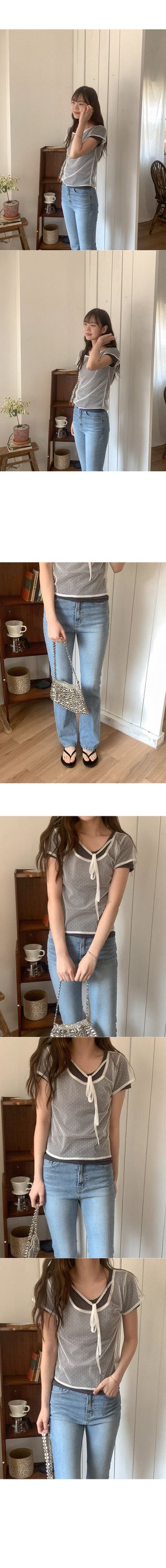 Polka Dot See-Through Ribbon T-Shirt