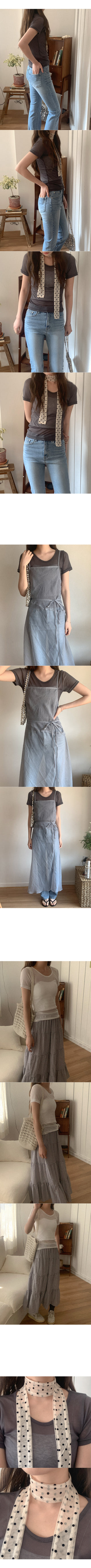 See-through U-neck short-sleeved T-shirt