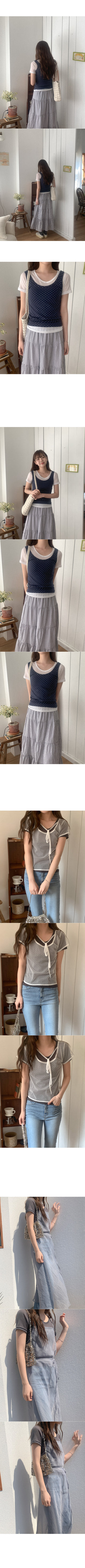 See-through U-neck short-sleeved T-shirt