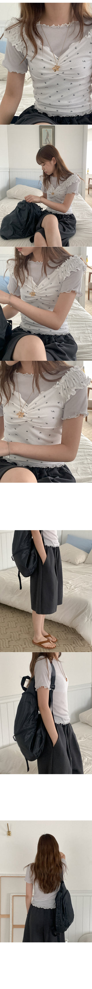 See-through wave short-sleeved T-shirt