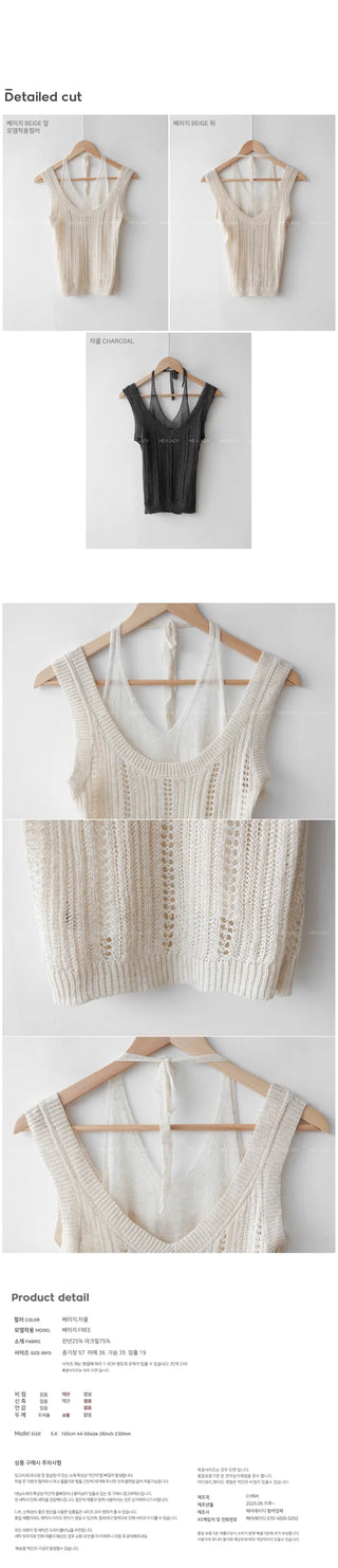 Linen halter knit sleeveless top