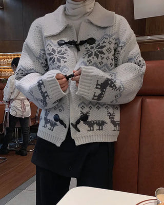 Nordic pattern toggle cardigan