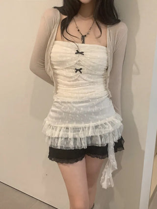Triple shirring ribbon long tube top