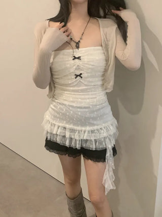 Triple shirring ribbon long tube top
