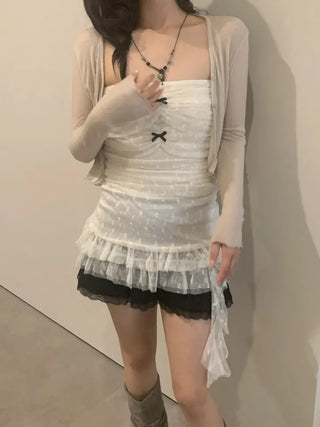 Triple shirring ribbon long tube top