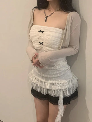 Triple shirring ribbon long tube top