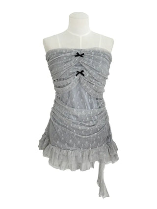 Triple shirring ribbon long tube top