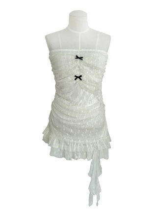 Triple shirring ribbon long tube top