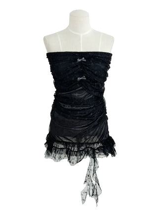 Triple shirring ribbon long tube top