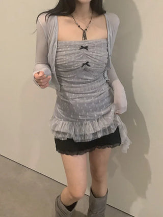 Triple shirring ribbon long tube top
