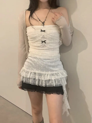 Triple shirring ribbon long tube top