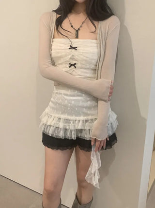 Triple shirring ribbon long tube top