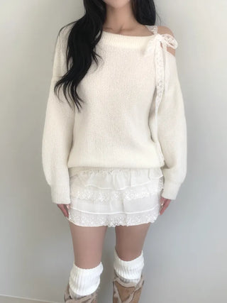Lace shoulder strap loose fit knit
