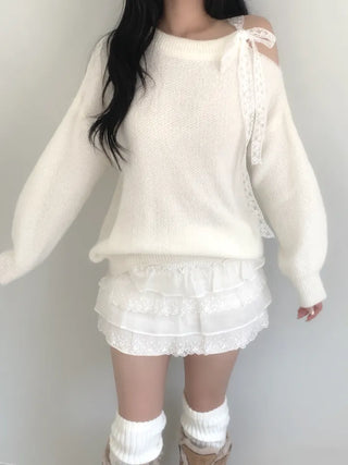 Lace shoulder strap loose fit knit