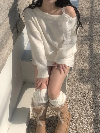 Lace shoulder strap loose fit knit