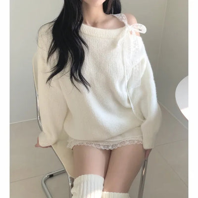 Lace shoulder strap loose fit knit