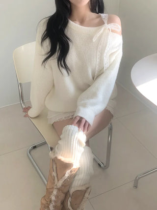 Lace shoulder strap loose fit knit