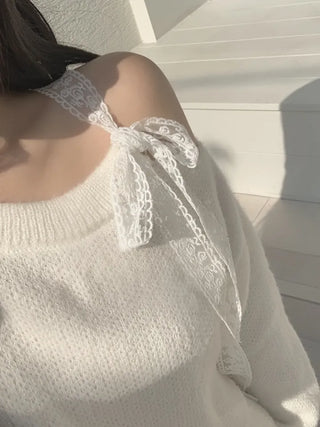 Lace shoulder strap loose fit knit