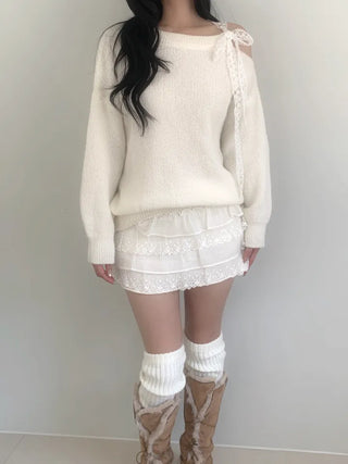 Lace shoulder strap loose fit knit
